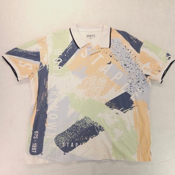 Staple Casual Collared Short Sleeve Polo Shirt Adult Mens Size 2XL White - Picture 2 of 9